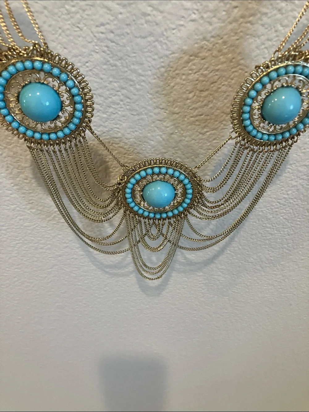 Faux turquoises Multi-Disc Layered Chain  belt or necklace